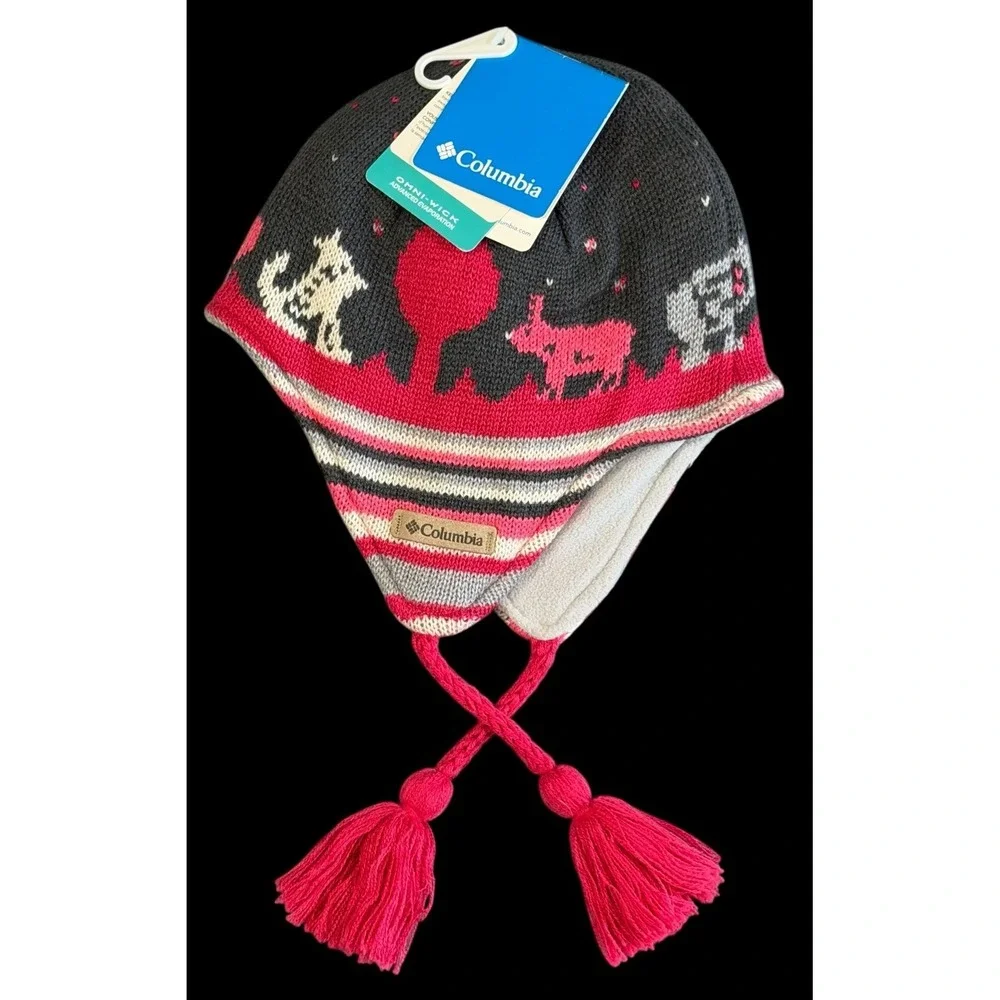 Columbia Youth Girls Beanie Winter Snow Hat Pink Gray Omni-wick One Size NWT